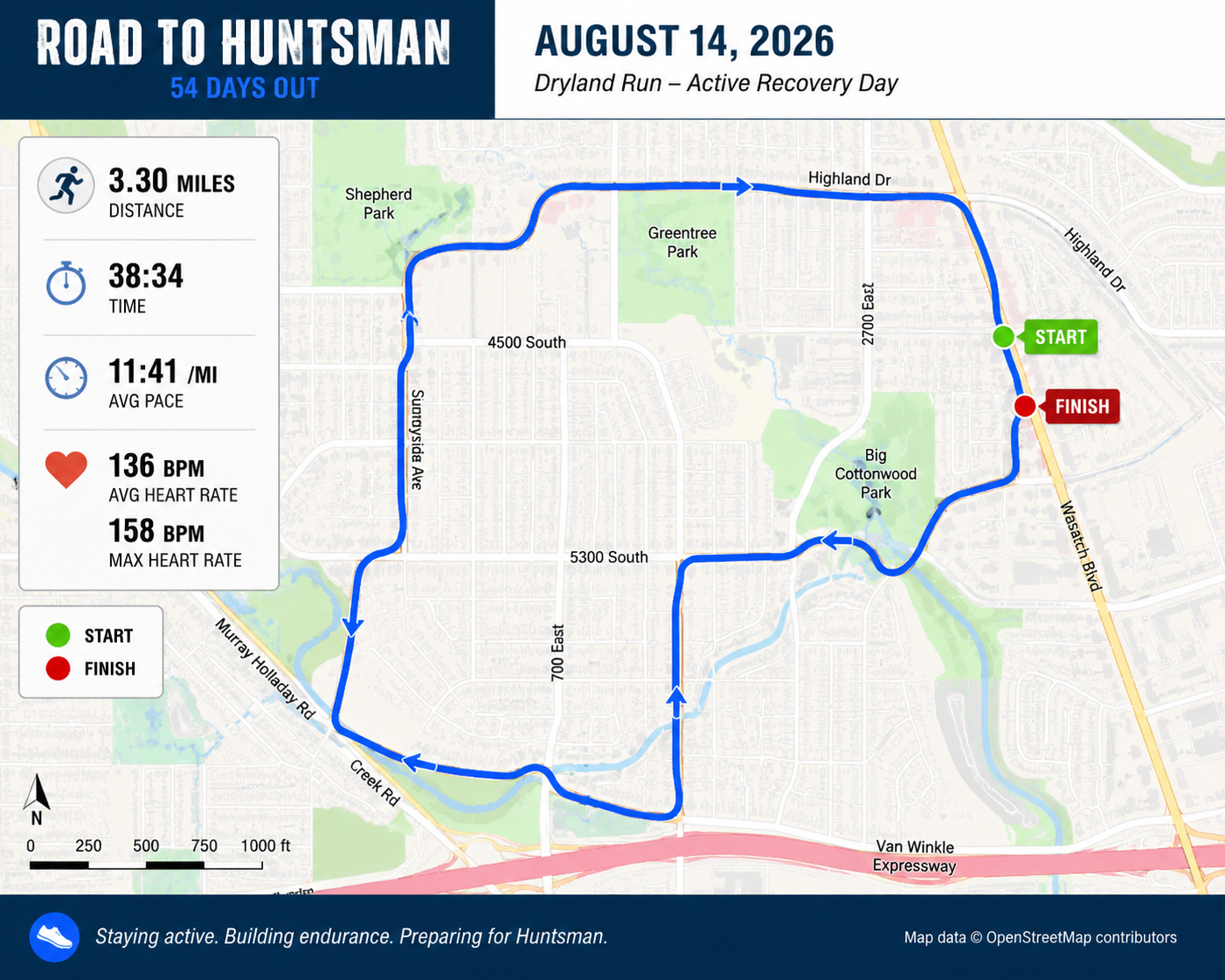 Road to Huntsman August 14 dryland run route map