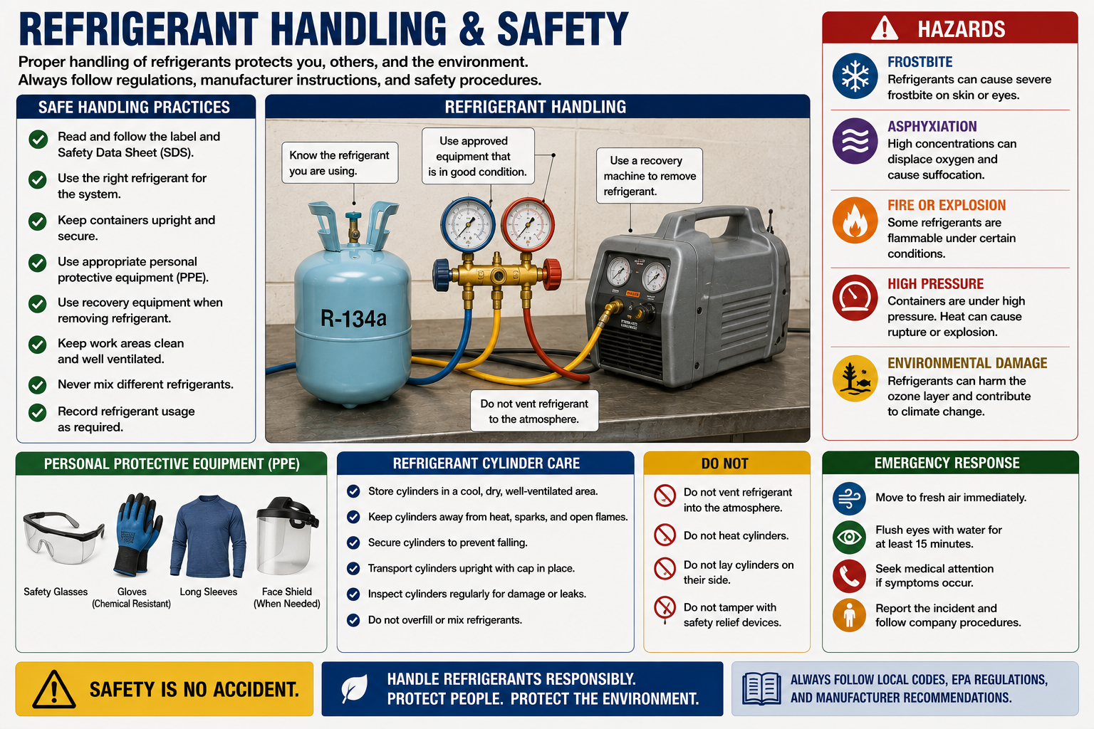 ASHRAE refrigerant safety classification chart showing toxicity classes A and B and flammability classes 1, 2L, 2, and 3